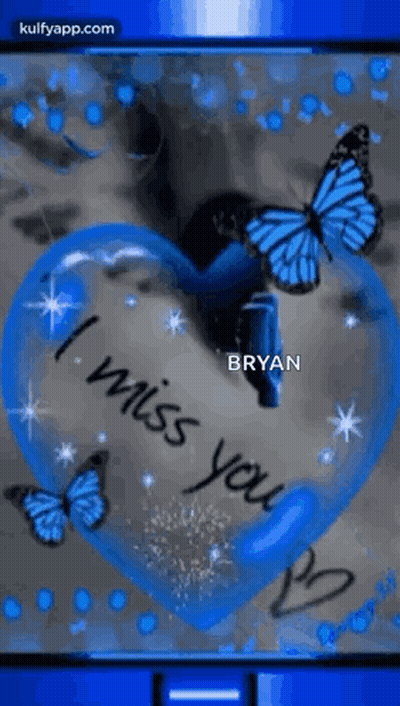 A Blue Heart With Butterflies And The Words `` I Miss You '' Written On It GIF