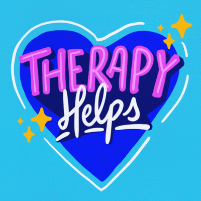 A Blue Heart With The Words Therapy Helps Written Inside Of It GIF