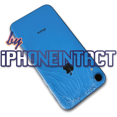 A Blue Iphone With A Cracked Screen And The Words Iphoneintact Written On It GIF