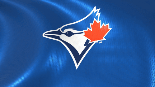 A Blue Jays Logo With A Red Maple Leaf On It GIF