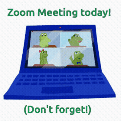 A Blue Laptop With Frogs On The Screen Says Zoom Meeting Today ( Don 'T Forget ) GIF