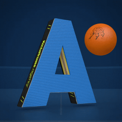 A Blue Letter A With A Ping Pong Paddle On It GIF