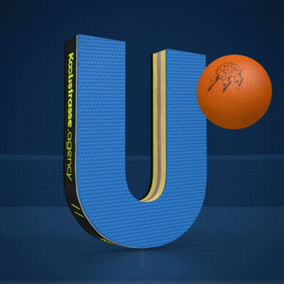 A Blue Letter U That Says Kobistrasse Agency On It GIF