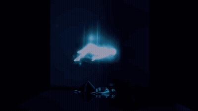 A Blue Light Is Coming Out Of A Dark Room GIF