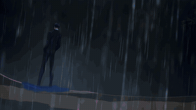 A Blue Lightning Bolt Is Coming Down From The Sky In The Rain GIF