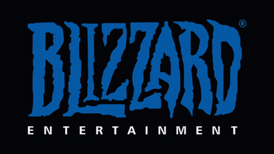 A Blue Logo For Bizzard Entertainment Is On A Black Background GIF