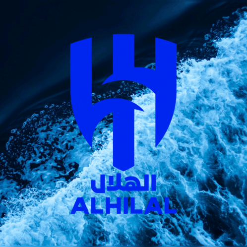 A Blue Logo That Says Alhilal On A Dark Background GIF