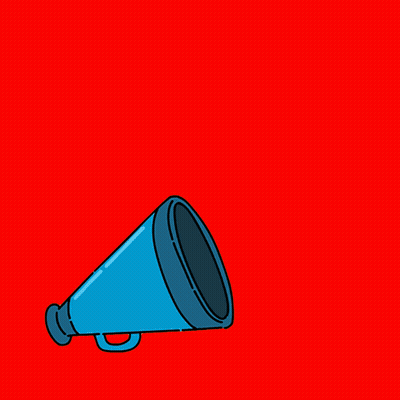A Blue Megaphone With A Speech Bubble Saying " Stand With Colombian Immigrants " GIF