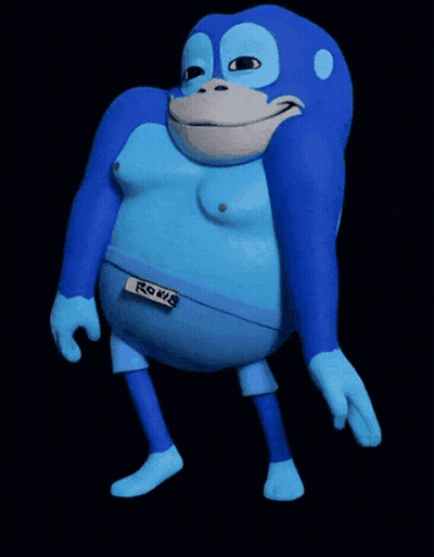 A Blue Monkey With The Word Rodie On The Bottom Of His Shorts GIF