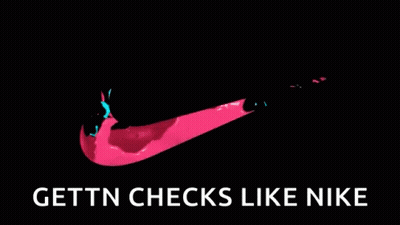 A Blue Nike Logo With The Words Gettn Checks Like Nike GIF