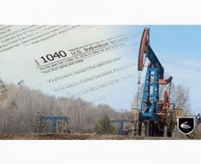 A Blue Oil Pump Is Sitting In Front Of A Tax Form 1040 . GIF