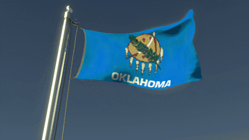A Blue Oklahoma Flag Flies In The Wind GIF