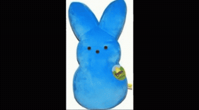 A Blue Peeps Bunny With A Mustache And A Sword GIF