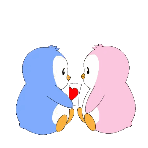 A Blue Penguin And A Pink Penguin Are Kissing With A Red Heart Between Them Sticker