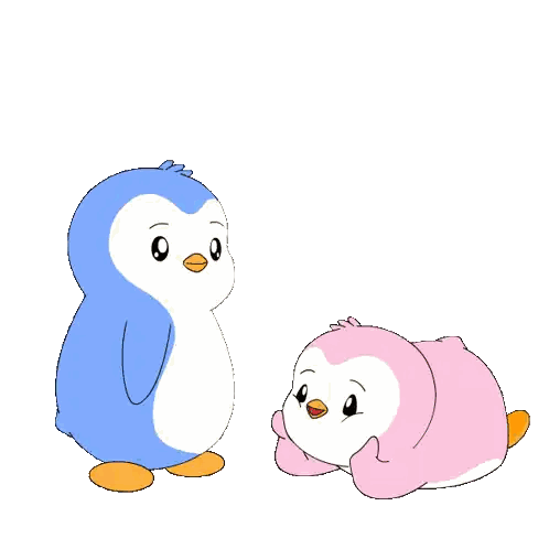 A Blue Penguin And A Pink Penguin Are Standing Next To Each Other On A White Background Sticker