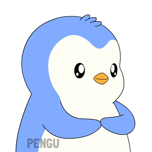 A Blue Penguin Holding A Red Heart In Its Mouth With The Word Pengu Below It GIF