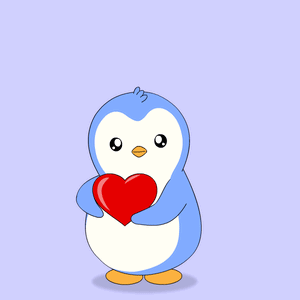 A Blue Penguin Holding A Red Heart With The Words Happy Valentine 'S Day Below It GIF