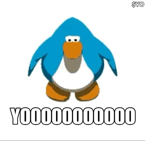 A Blue Penguin Is Dancing On A White Background With A Caption That Says Yoooooo . GIF