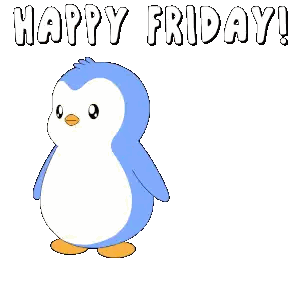 A Blue Penguin Is Dancing With The Words Happy Friday Written Above It Sticker