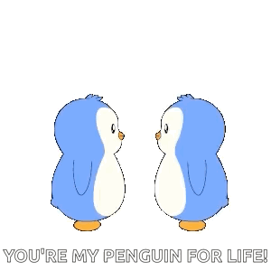 A Blue Penguin Is Hugging A Red Heart With The Words " You 'Re My Penguin For Life " Below It GIF