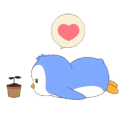 A Blue Penguin Is Laying Down Next To A Potted Plant Sticker
