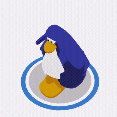 A Blue Penguin Is Sitting On A Blue Circle On A White Background GIF