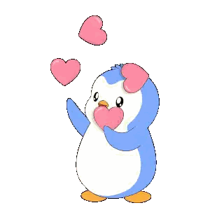 A Blue Penguin With Pink Hearts On Its Ears Sticker