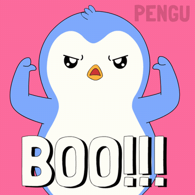 A Blue Penguin With The Word Boo Written On It GIF