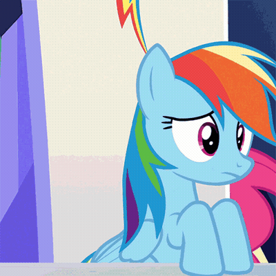 A Blue Pony With A Rainbow Mane And Tail Is Looking At The Camera GIF