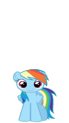 A Blue Pony With A Rainbow Mane And Tail Is Standing Next To A Red Rectangle Sticker