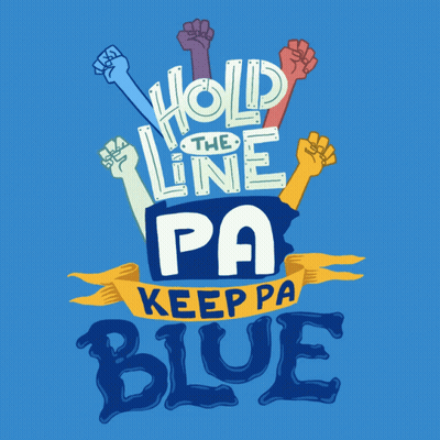A Blue Poster That Says " Hold The Line Pa Keep Pa Blue " GIF