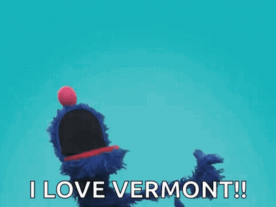 A Blue Puppet With A Red Ball On Its Head Is Saying I Love Vermont ! GIF