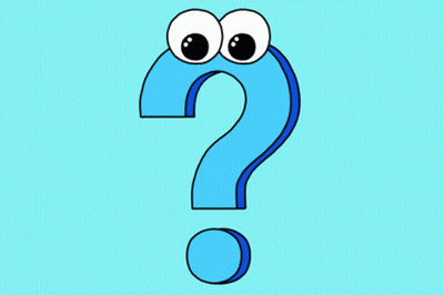 A Blue Question Mark With Googly Eyes And A Circle Below It GIF