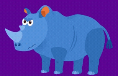 A Blue Rhino With An Angry Look On Its Face . GIF
