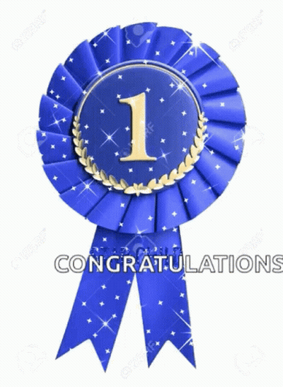 A Blue Ribbon With The Number 1 On It And The Words Congratulations GIF