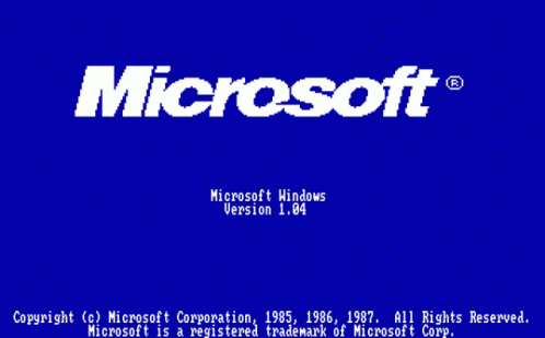A Blue Screen That Says Microsoft Windows Version 1.84 On It GIF
