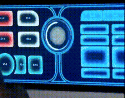 A Blue Screen With A Circle In The Middle And A Few Squares On It GIF