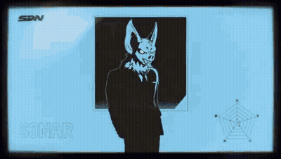 A Blue Screen With A Picture Of A Bear And The Word Sonar GIF