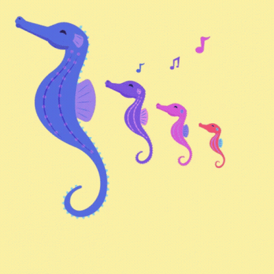 A Blue Seahorse Is Standing Next To A Pink Seahorse GIF