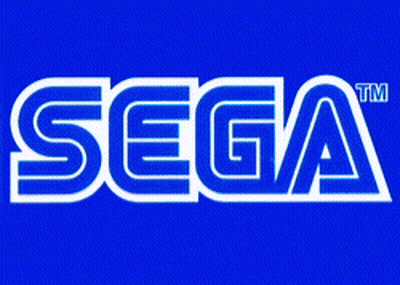 A Blue Sega Logo Is Lit Up On A Dark Background GIF