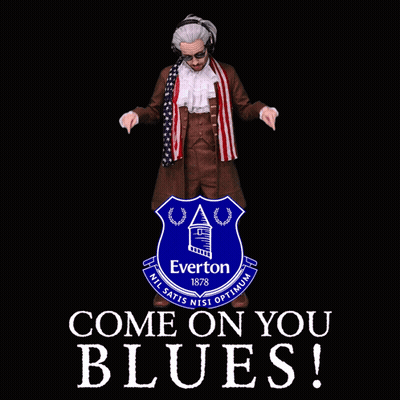 A Blue Shield With The Word Everton In White Letters GIF