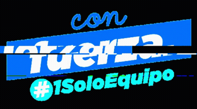 A Blue Sign That Says Con Fuerza #Soloequipo GIF