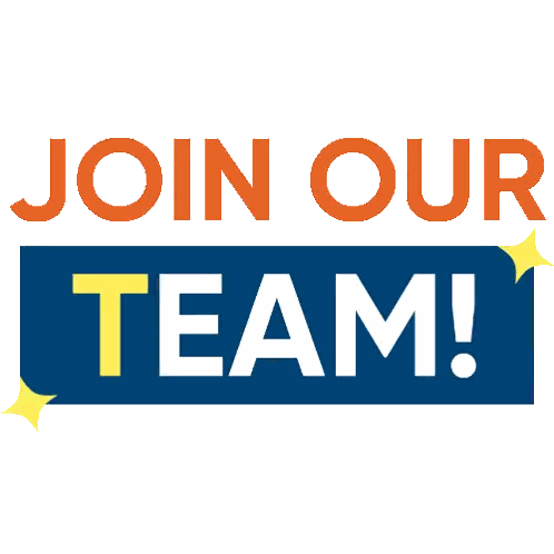 A Blue Sign That Says Join Our Team On A White Background Sticker