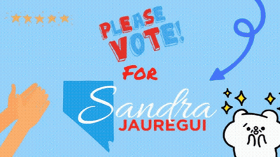 A Blue Sign That Says Please Vote For Sandra Jaunegui GIF