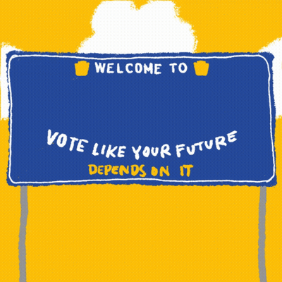 A Blue Sign That Says Welcome To Pennsylvania On It GIF