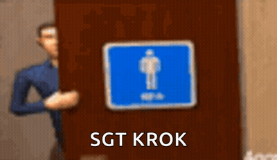 A Blue Sign With A Man On It And The Words Sgt Krok GIF