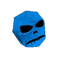 A Blue Skull With Black Eyes And A Black Mouth On A White Background Sticker