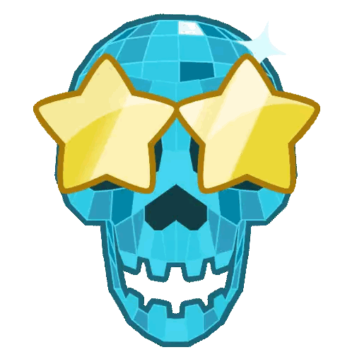 A Blue Skull With Stars In Its Eyes And A Disco Ball Sticker
