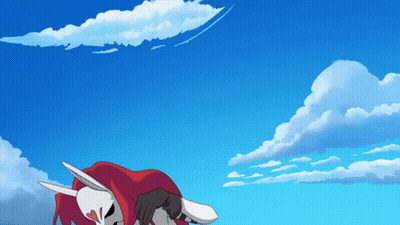 A Blue Sky With White Clouds And A Cartoon Character With A Red Cape GIF