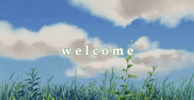 A Blue Sky With White Clouds And The Word Welcome In White Letters GIF